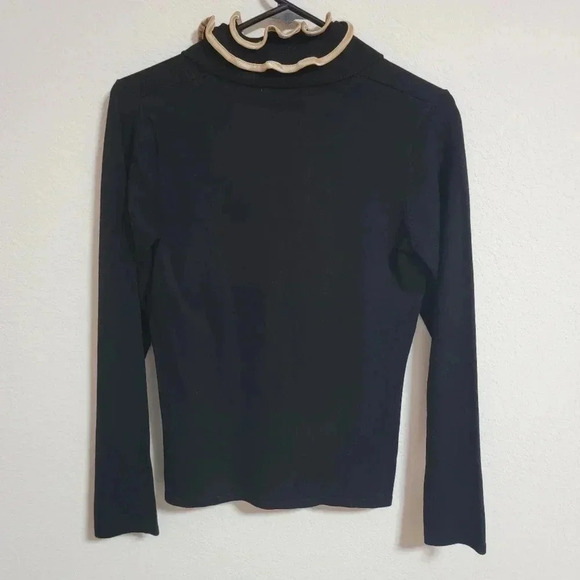 Belldini Gold Piping Ruffle Collar Rhinestone Zip Up Sweater - Picture 6 of 6